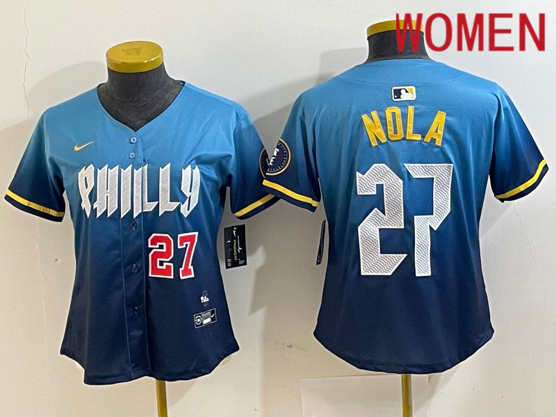 Women Philadelphia Phillies #27 Nola Blue City Edition Nike 2024 MLB Jersey style 4->->Women Jersey